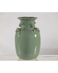 Celadon Green Glazed Ceramic Vase with Applied Fruit and Leaf Detail