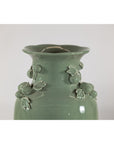 Celadon Green Glazed Ceramic Vase with Applied Fruit and Leaf Detail