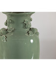 Celadon Green Glazed Ceramic Vase with Applied Fruit and Leaf Detail