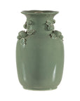 Celadon Green Glazed Ceramic Vase with Applied Fruit and Leaf Detail