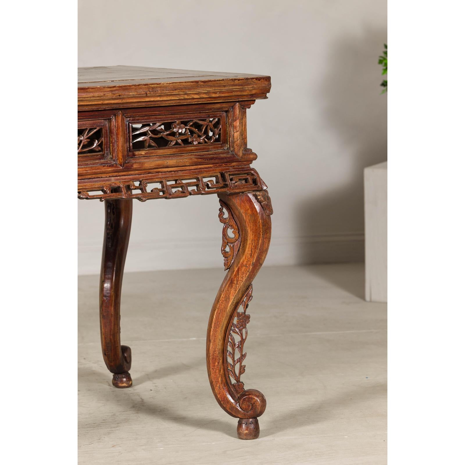 Late Qing Dynasty Hardwood Hall Table with Dragon Carvings and Lacquer Patina