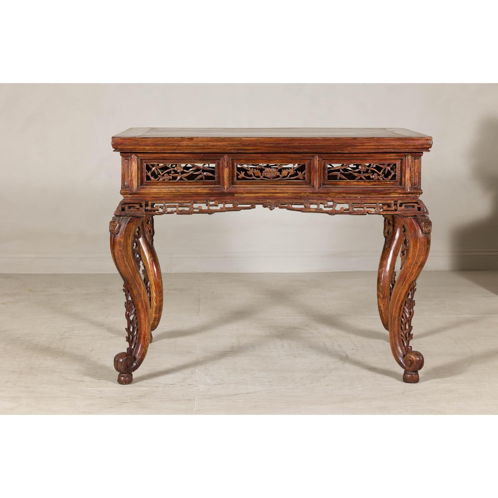 Late Qing Dynasty Hardwood Hall Table with Dragon Carvings and Lacquer Patina