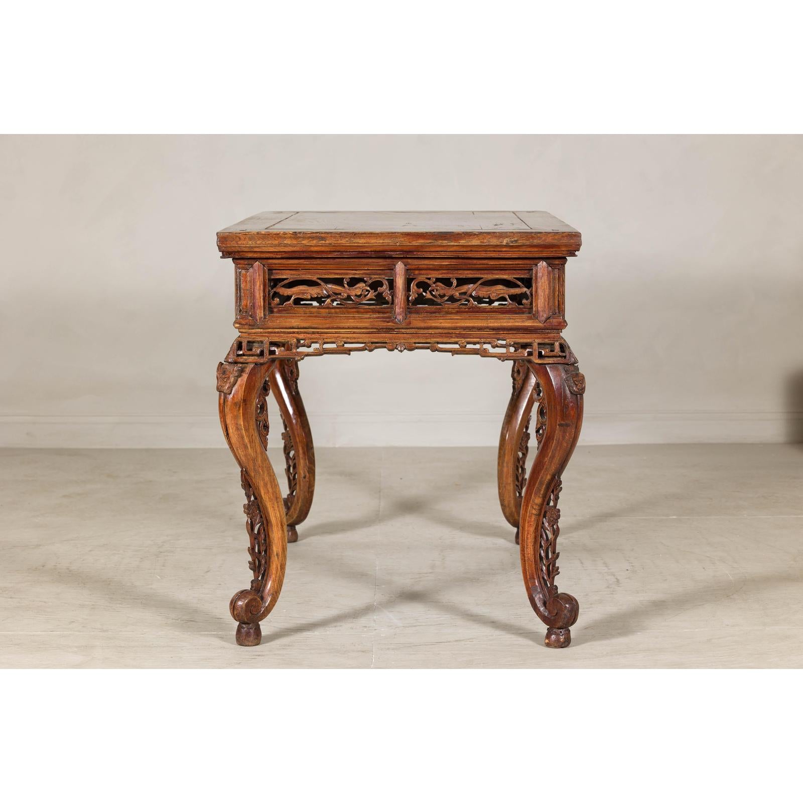 Late Qing Dynasty Hardwood Hall Table with Dragon Carvings and Lacquer Patina