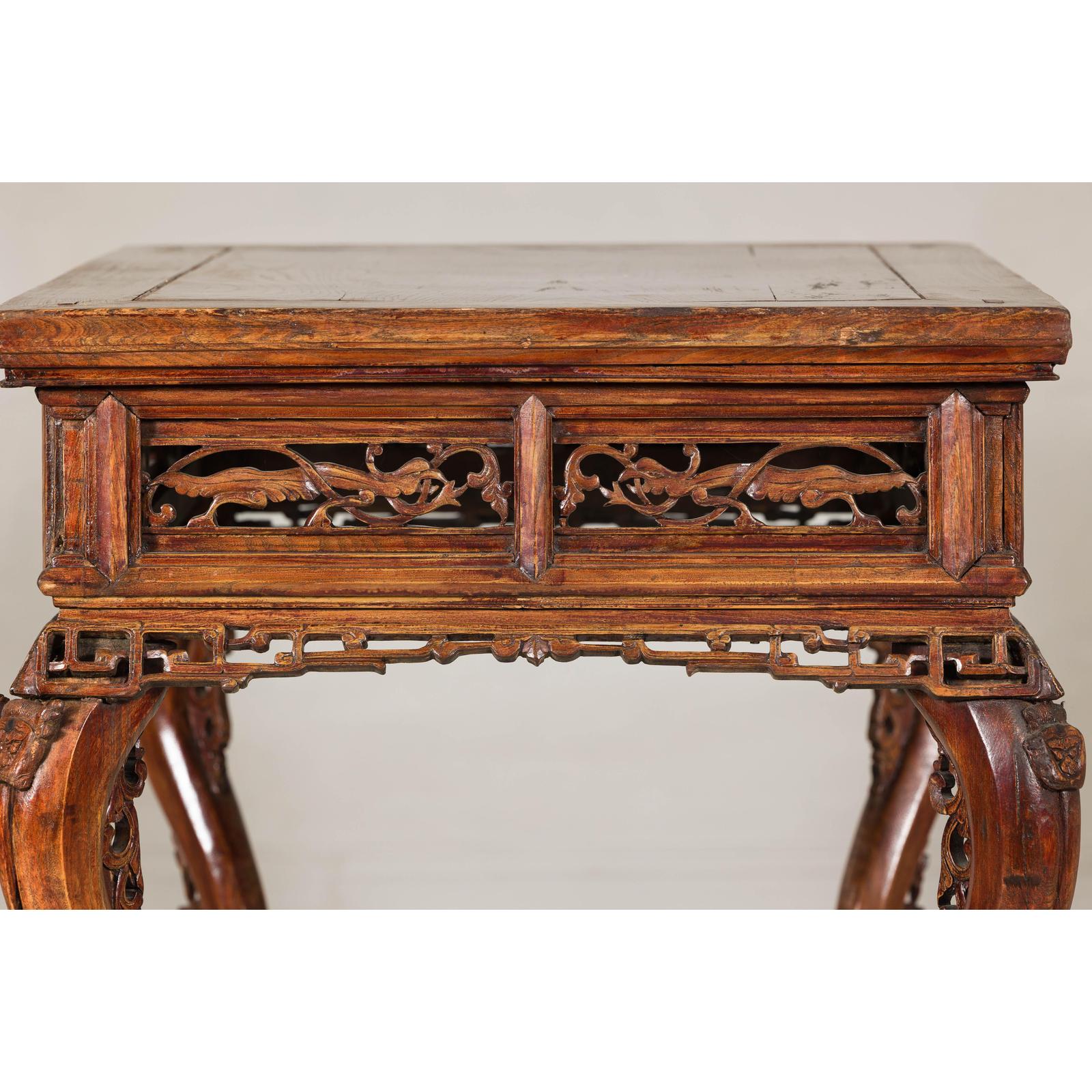 Late Qing Dynasty Hardwood Hall Table with Dragon Carvings and Lacquer Patina