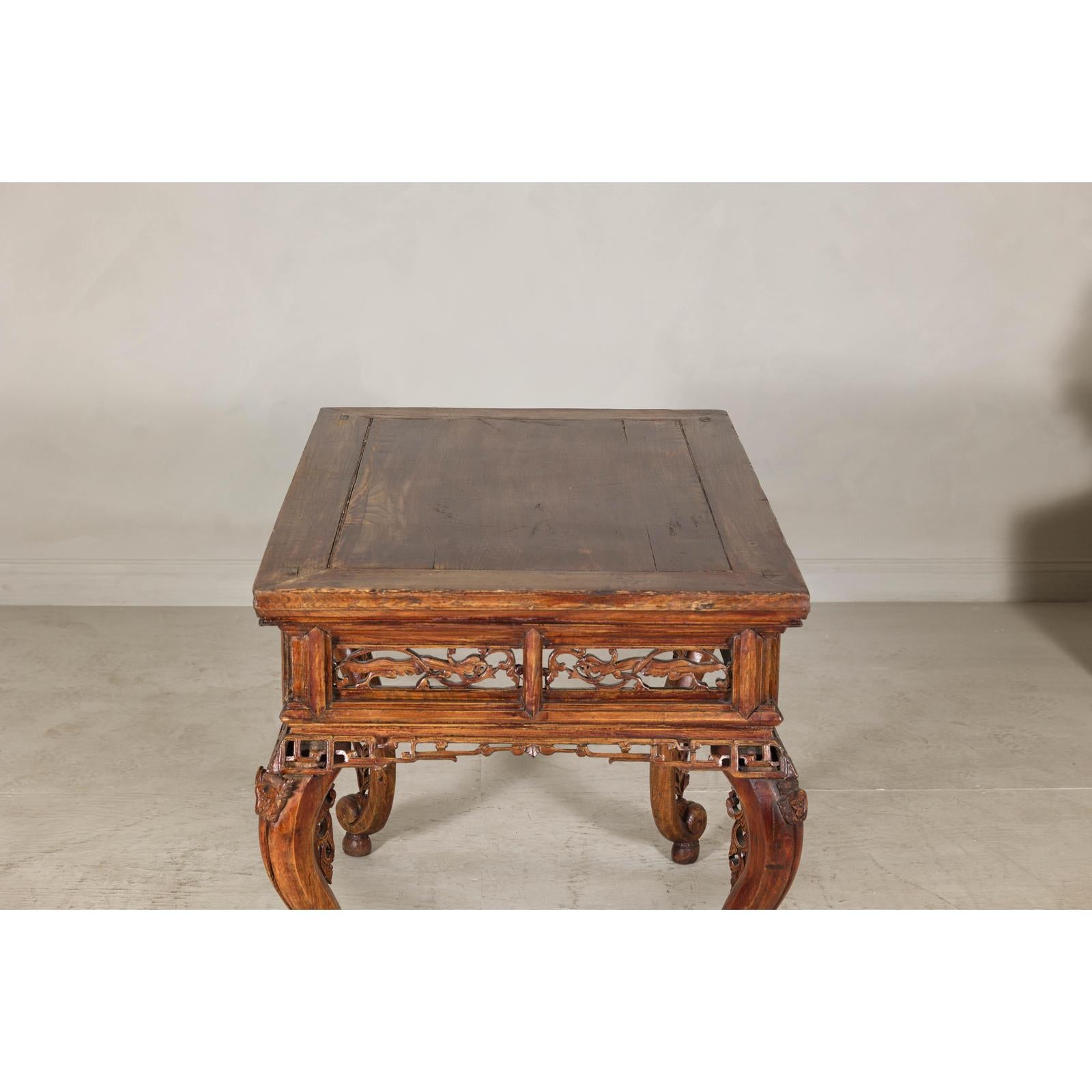Late Qing Dynasty Hardwood Hall Table with Dragon Carvings and Lacquer Patina