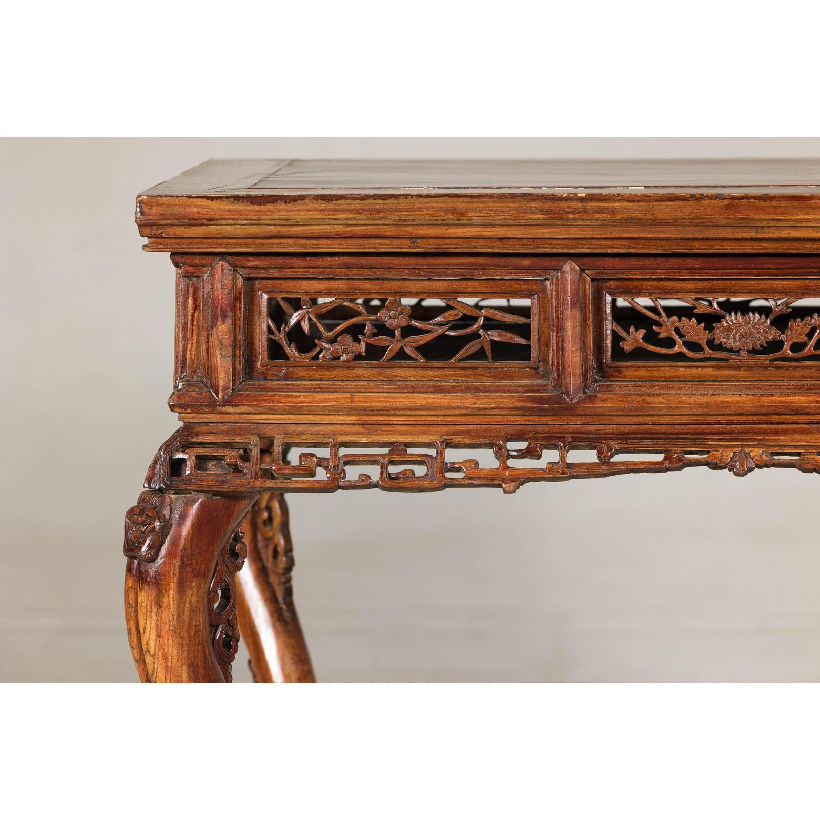 Late Qing Dynasty Hardwood Hall Table with Dragon Carvings and Lacquer Patina