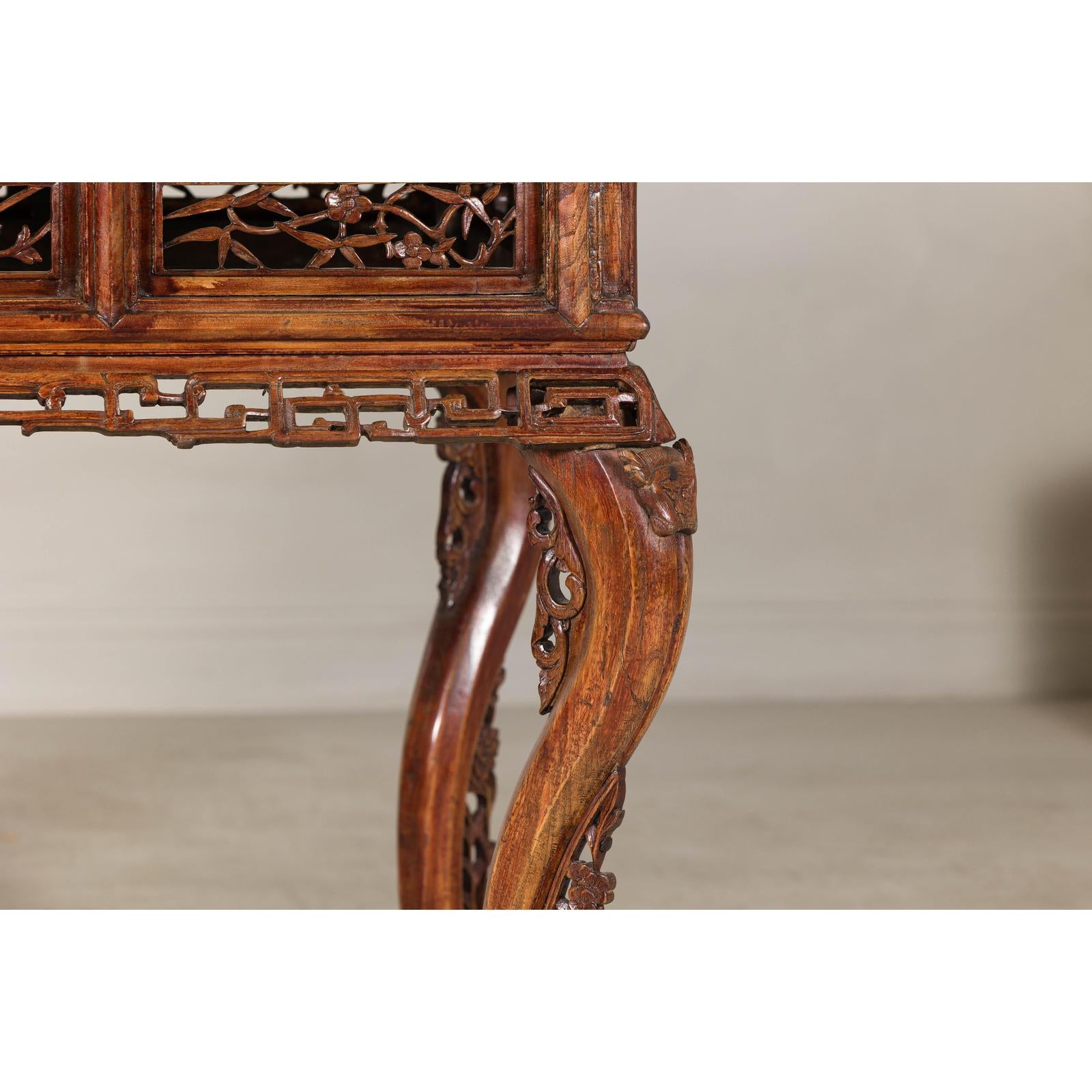 Late Qing Dynasty Hardwood Hall Table with Dragon Carvings and Lacquer Patina