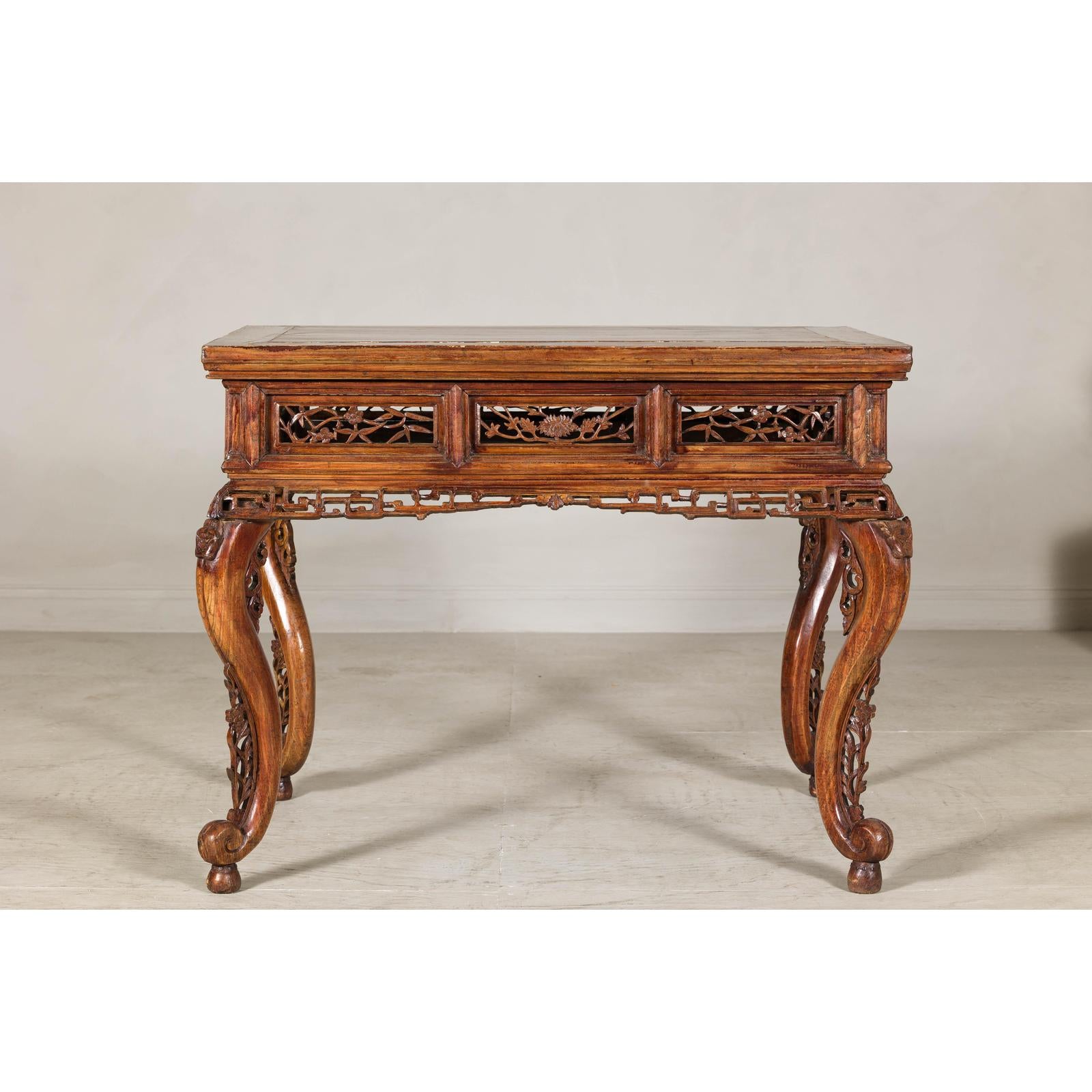 Late Qing Dynasty Hardwood Hall Table with Dragon Carvings and Lacquer Patina
