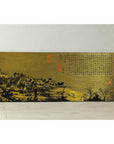 Expansive Chinese Metal Wall Art with Gold and Black Mountainous Scene