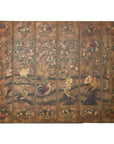 Vintage Six-Panel Leather Screen with Birds, Flowers, and Roosters