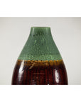 Green and Brown Glazed Ceramic Vase with Drip Effect and Rounded Silhouette