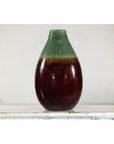 Green and Brown Glazed Ceramic Vase with Drip Effect and Rounded Silhouette