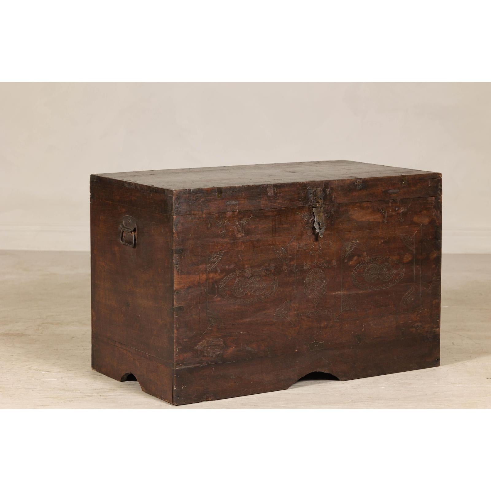 Antique Wedding Trunk with Carved Details, Mirror, and Hidden Storage