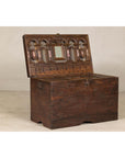 Antique Wedding Trunk with Carved Details, Mirror, and Hidden Storage