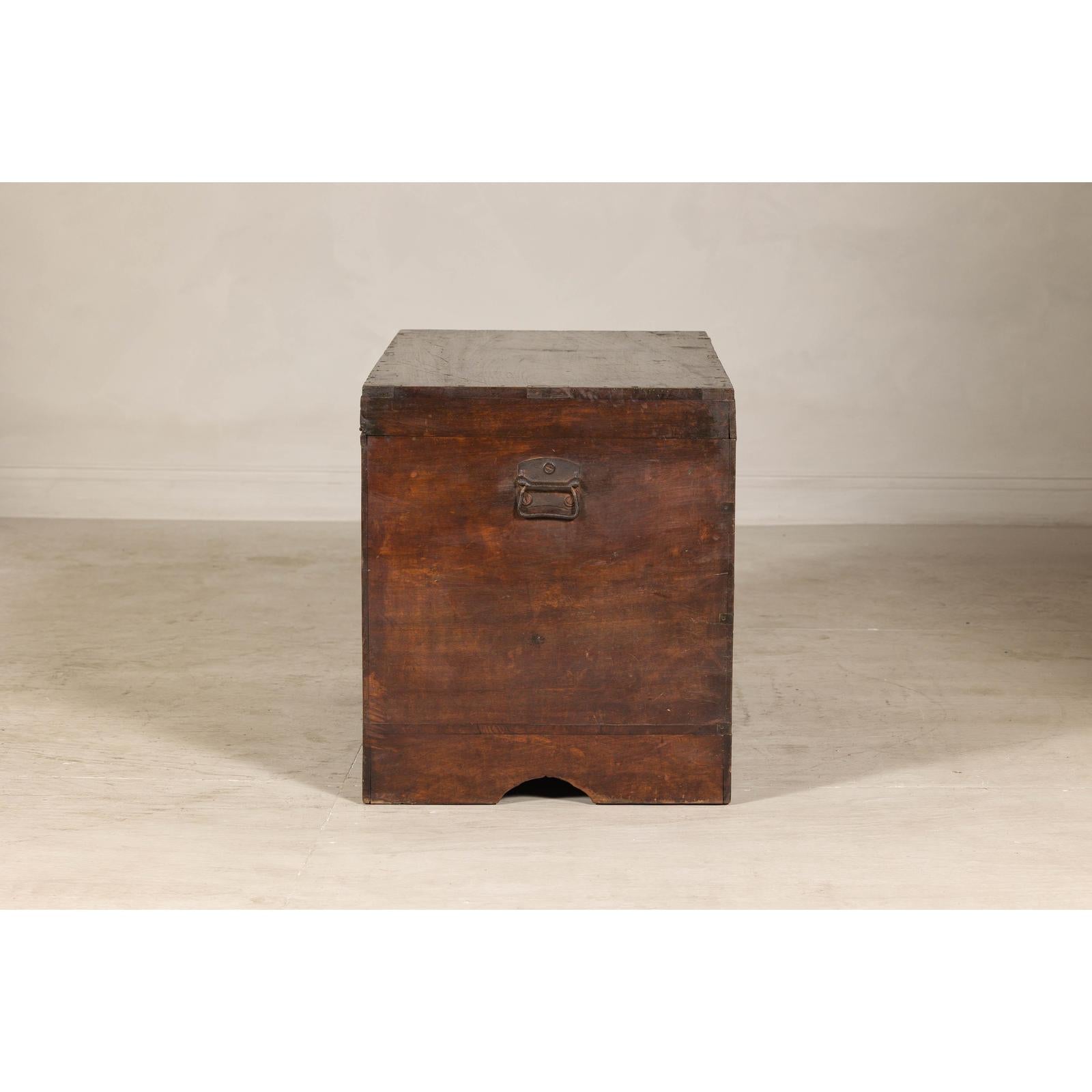 Antique Wedding Trunk with Carved Details, Mirror, and Hidden Storage