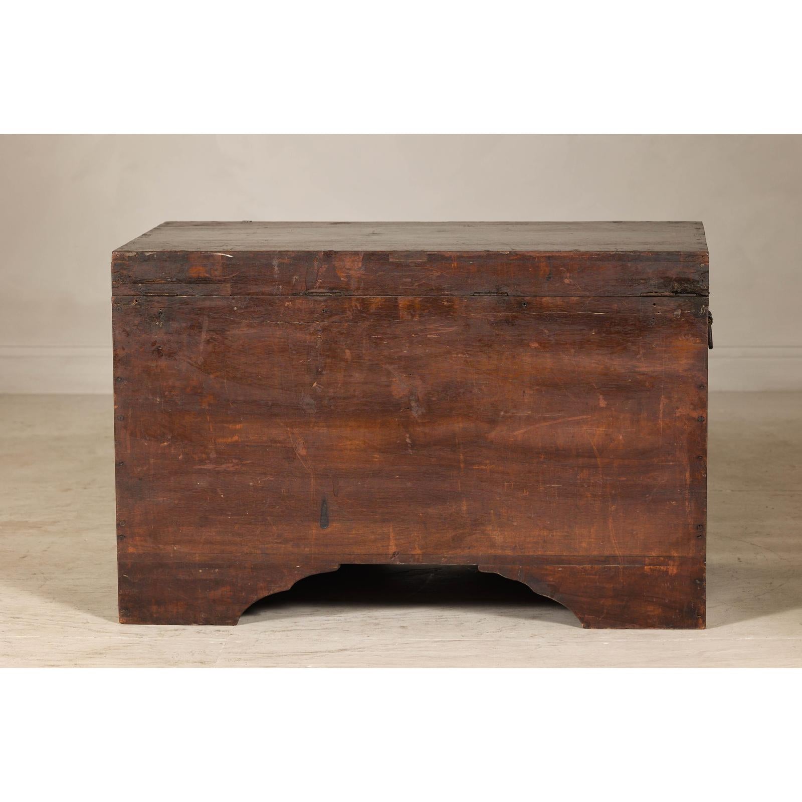 Antique Wedding Trunk with Carved Details, Mirror, and Hidden Storage