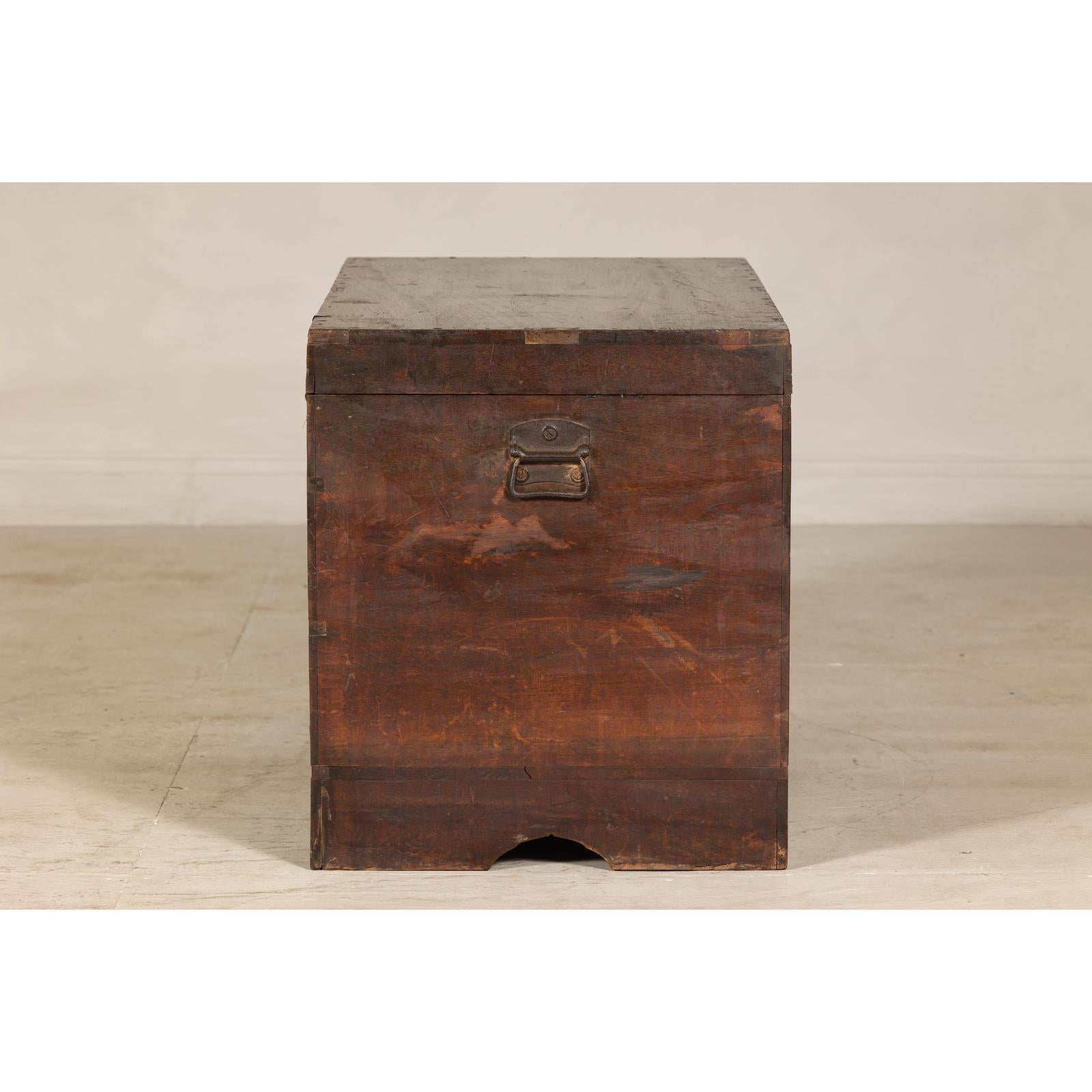 Antique Wedding Trunk with Carved Details, Mirror, and Hidden Storage