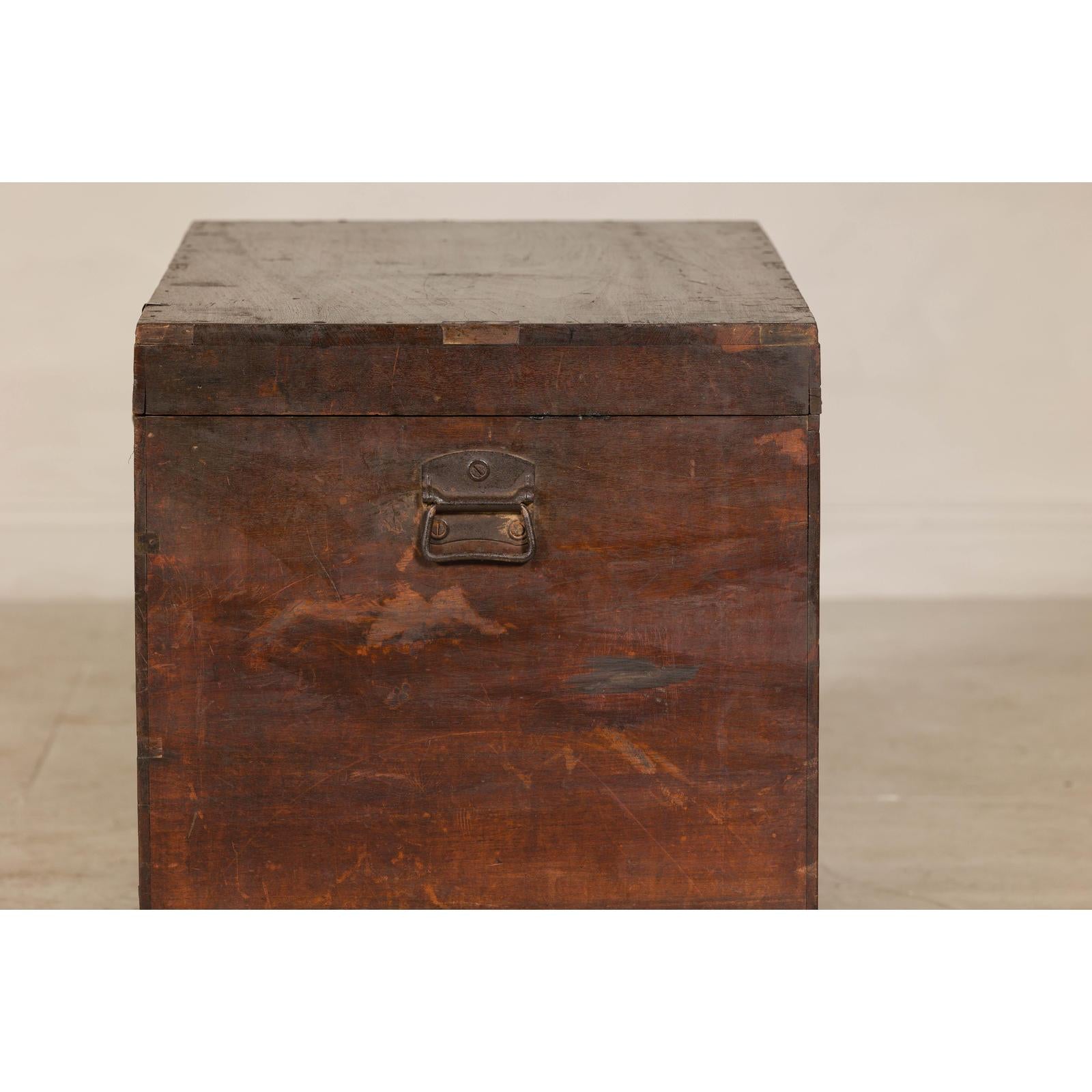 Antique Wedding Trunk with Carved Details, Mirror, and Hidden Storage