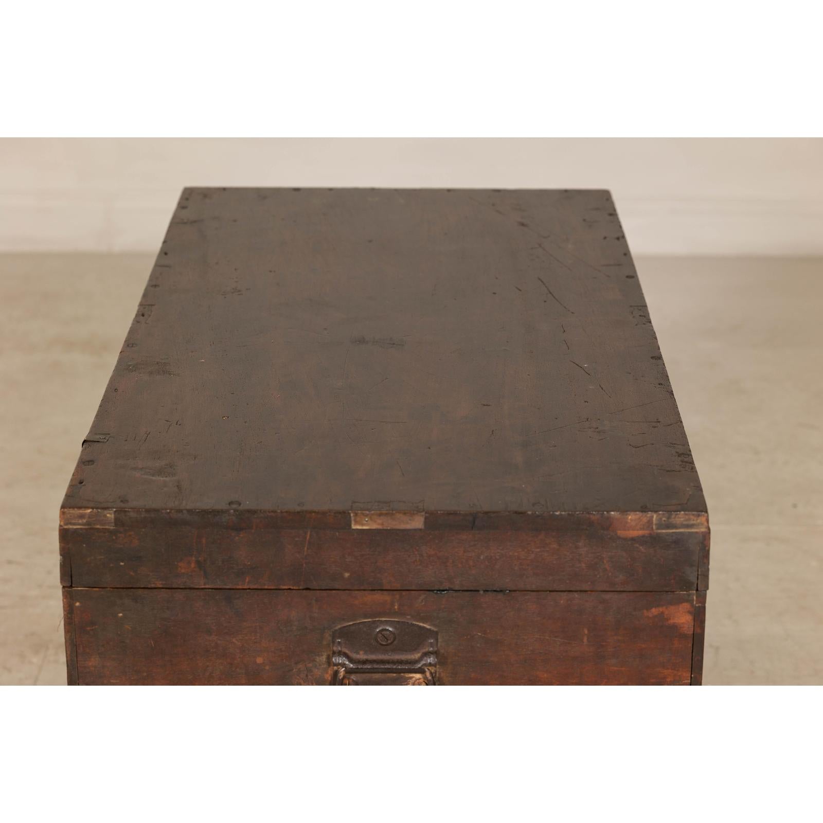 Antique Wedding Trunk with Carved Details, Mirror, and Hidden Storage