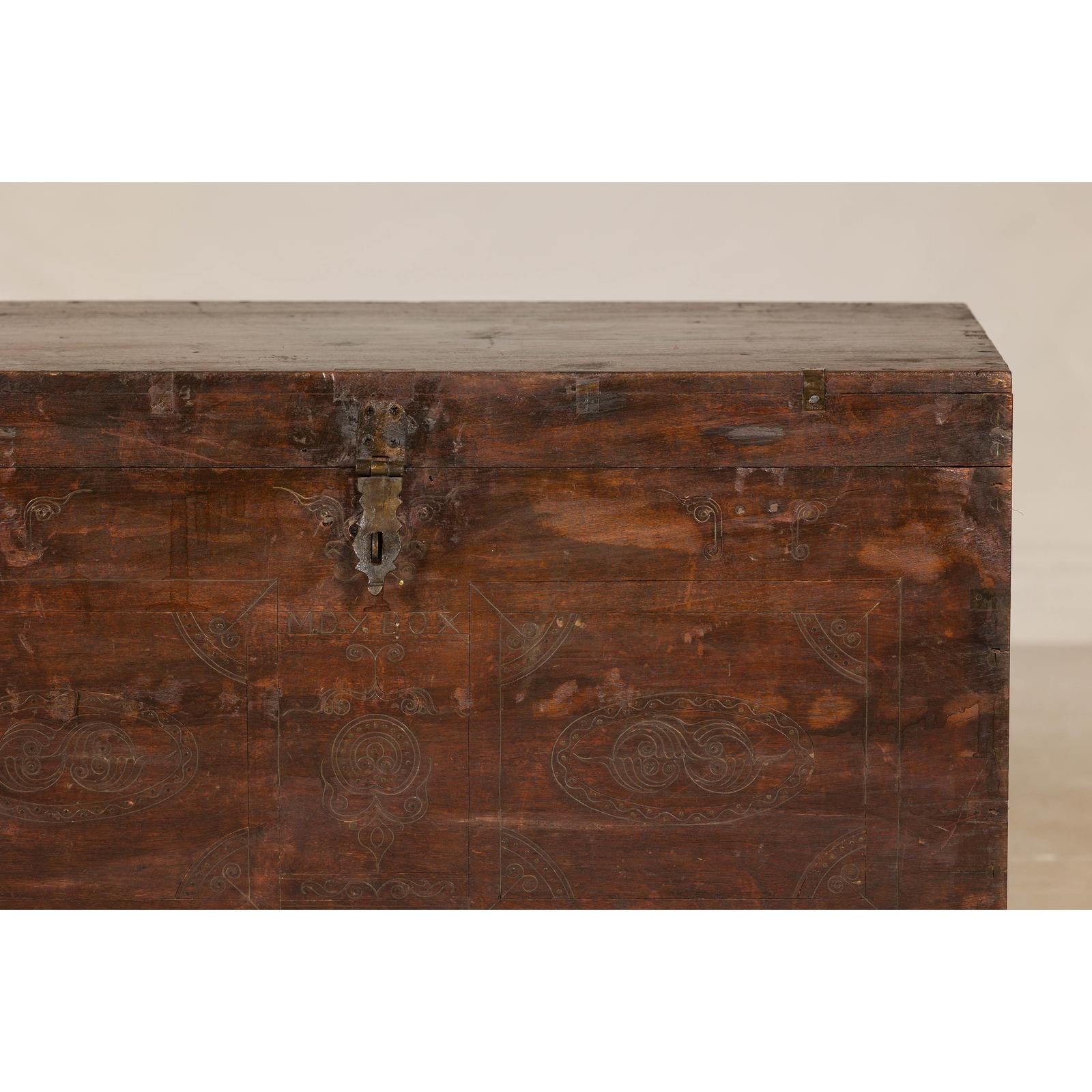 Antique Wedding Trunk with Carved Details, Mirror, and Hidden Storage