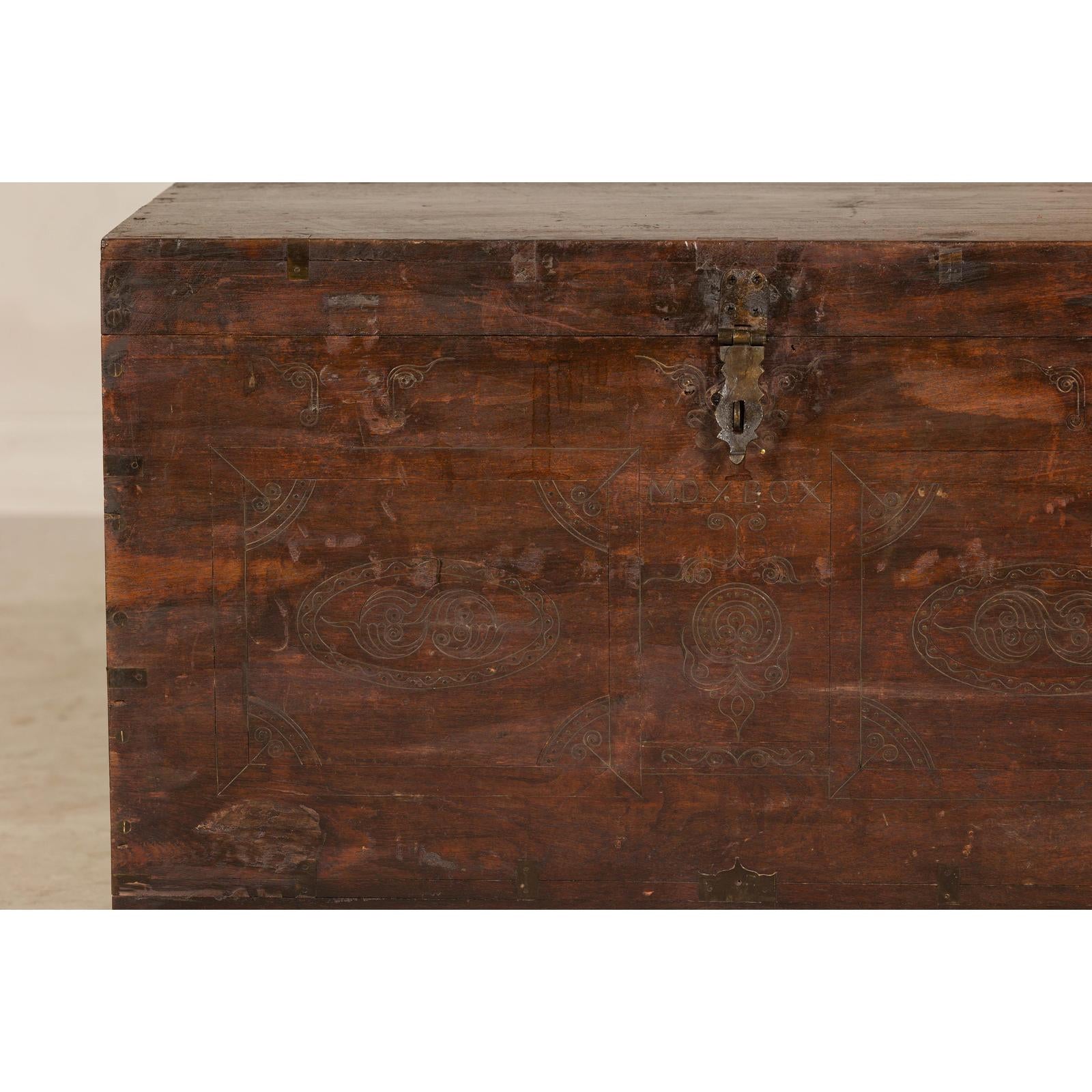Antique Wedding Trunk with Carved Details, Mirror, and Hidden Storage