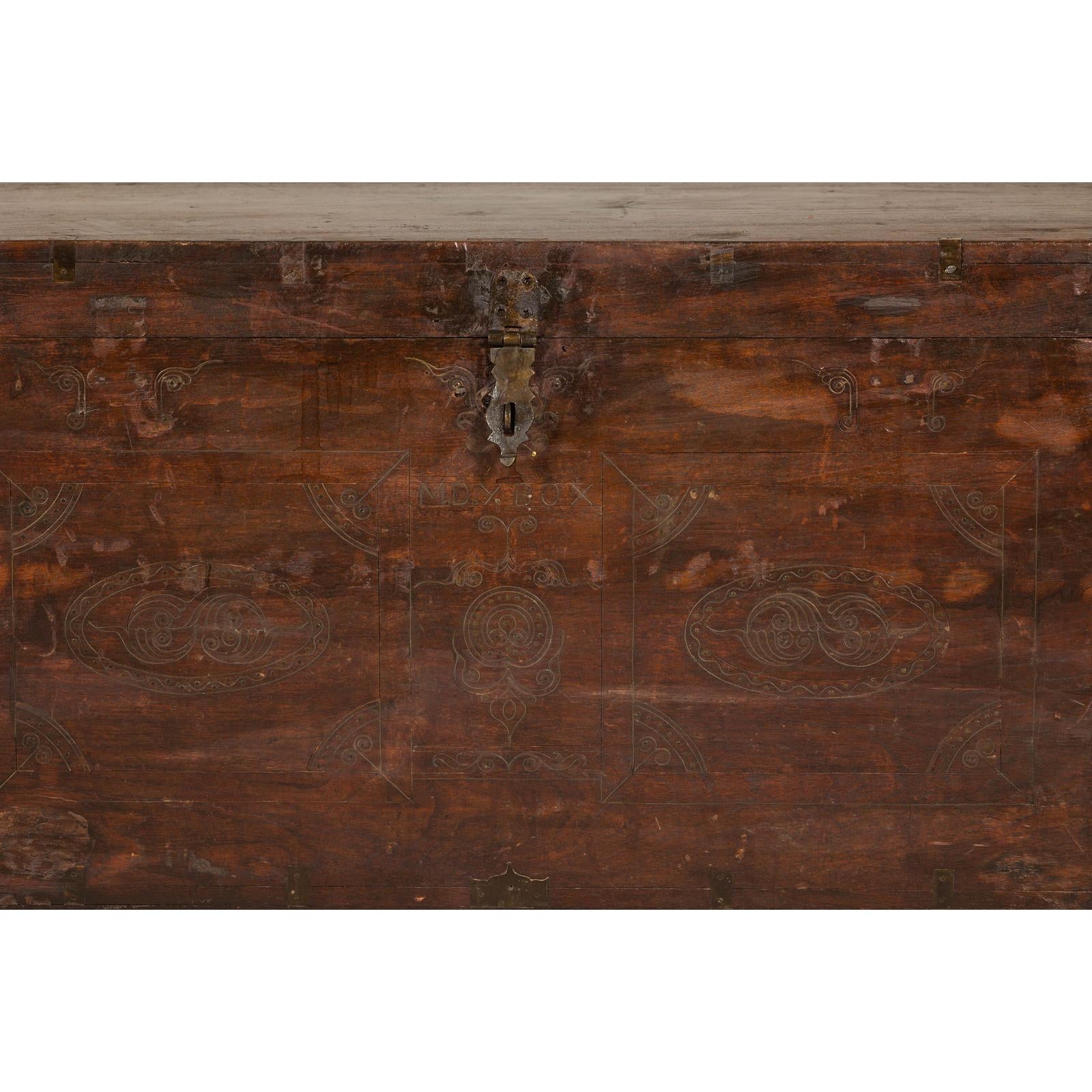 Antique Wedding Trunk with Carved Details, Mirror, and Hidden Storage