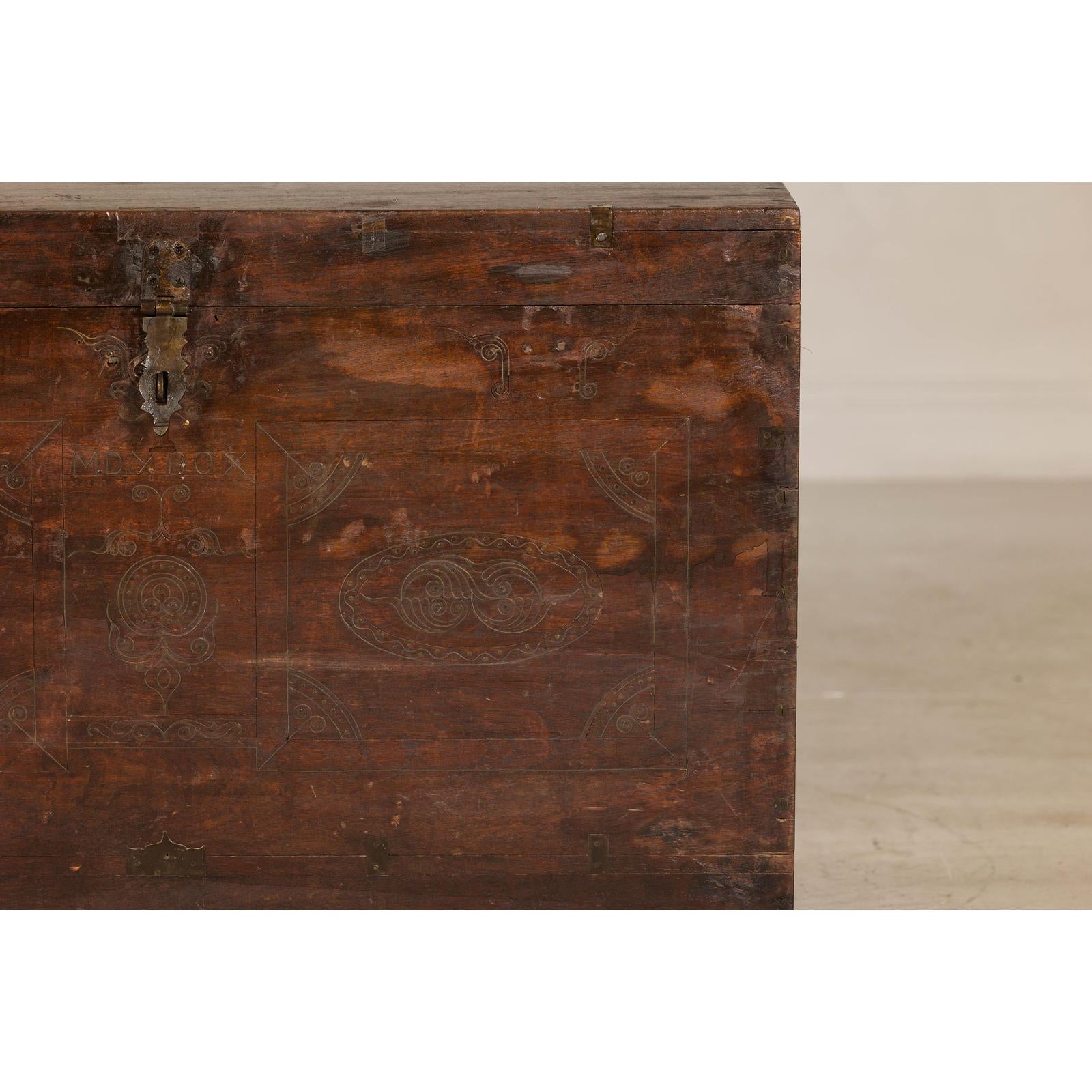 Antique Wedding Trunk with Carved Details, Mirror, and Hidden Storage