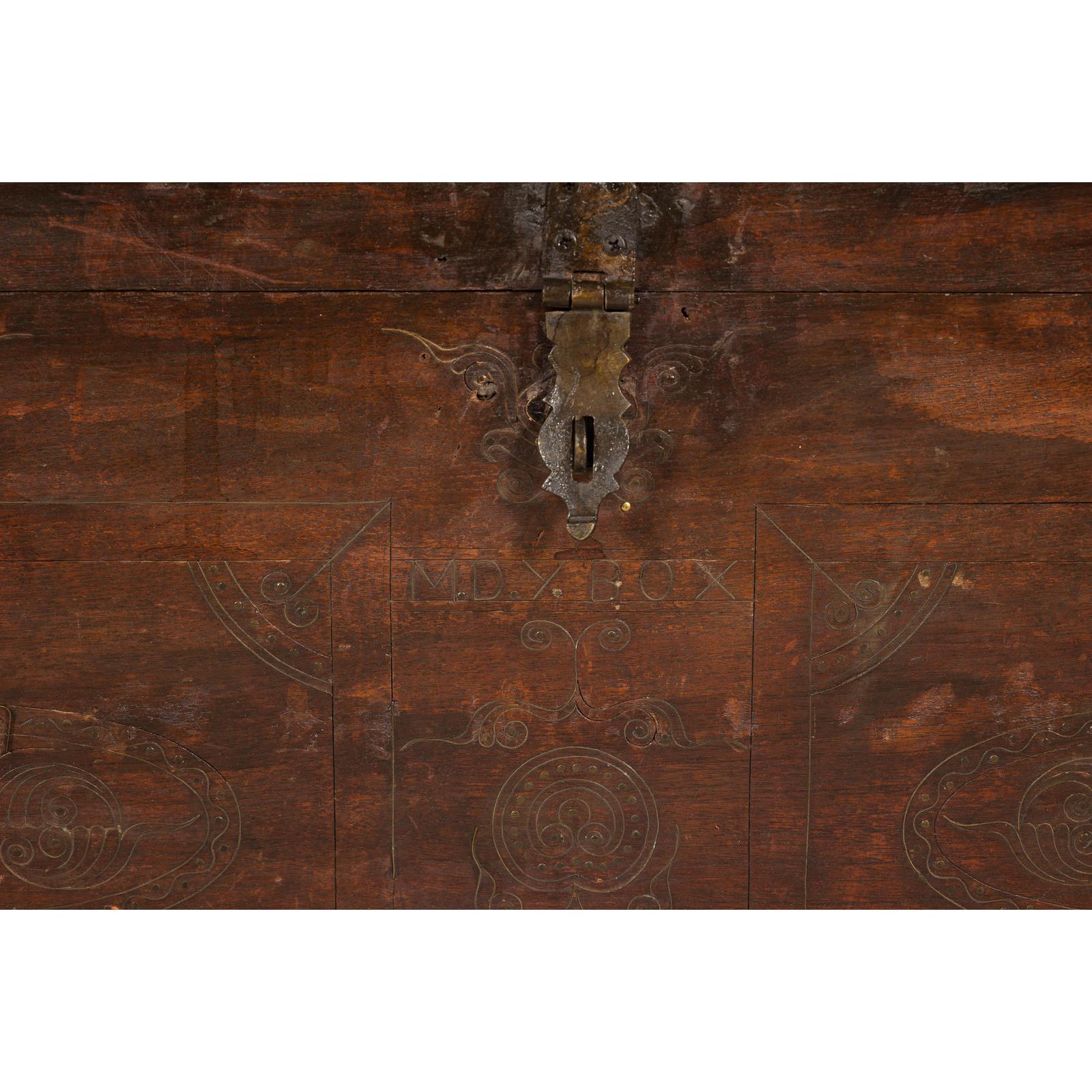 Antique Wedding Trunk with Carved Details, Mirror, and Hidden Storage