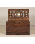 Antique Wedding Trunk with Carved Details, Mirror, and Hidden Storage