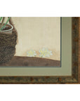 Framed Midcentury Botanical Print with Gold Leaf and Green Matte