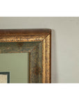 Framed Midcentury Botanical Print with Gold Leaf and Green Matte