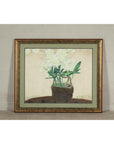 Framed Midcentury Botanical Print with Gold Leaf and Green Matte