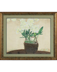 Framed Midcentury Botanical Print with Gold Leaf and Green Matte