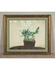 Framed Midcentury Botanical Print with Gold Leaf and Green Matte