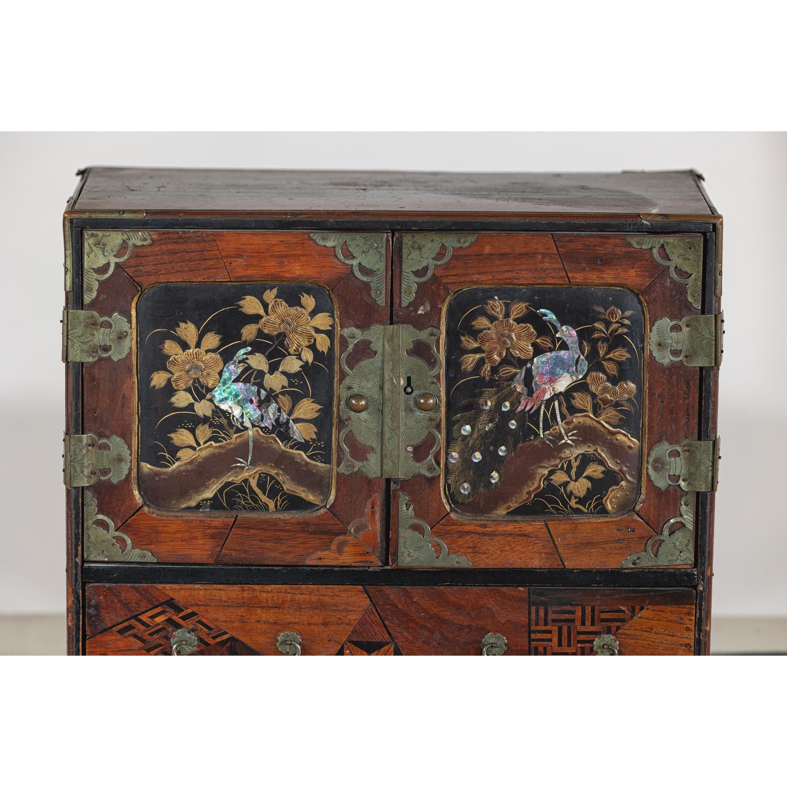 Lacquer Box with Mother-of-Pearl Inlay and Parquetry Drawers