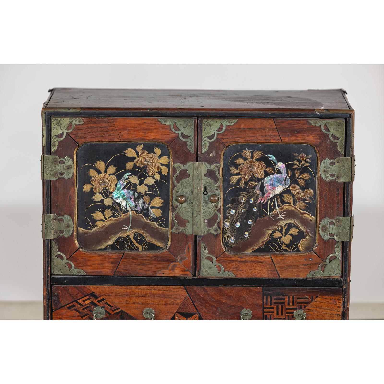 Lacquer Box with Mother-of-Pearl Inlay and Parquetry Drawers
