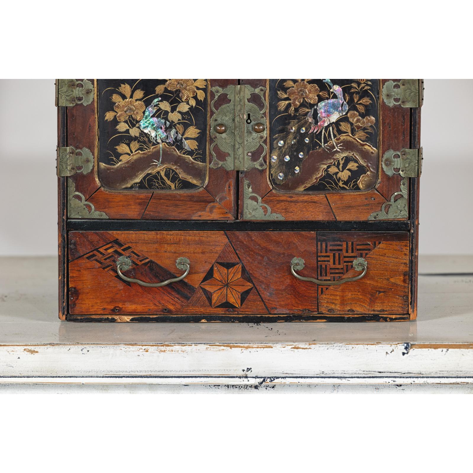 Lacquer Box with Mother-of-Pearl Inlay and Parquetry Drawers