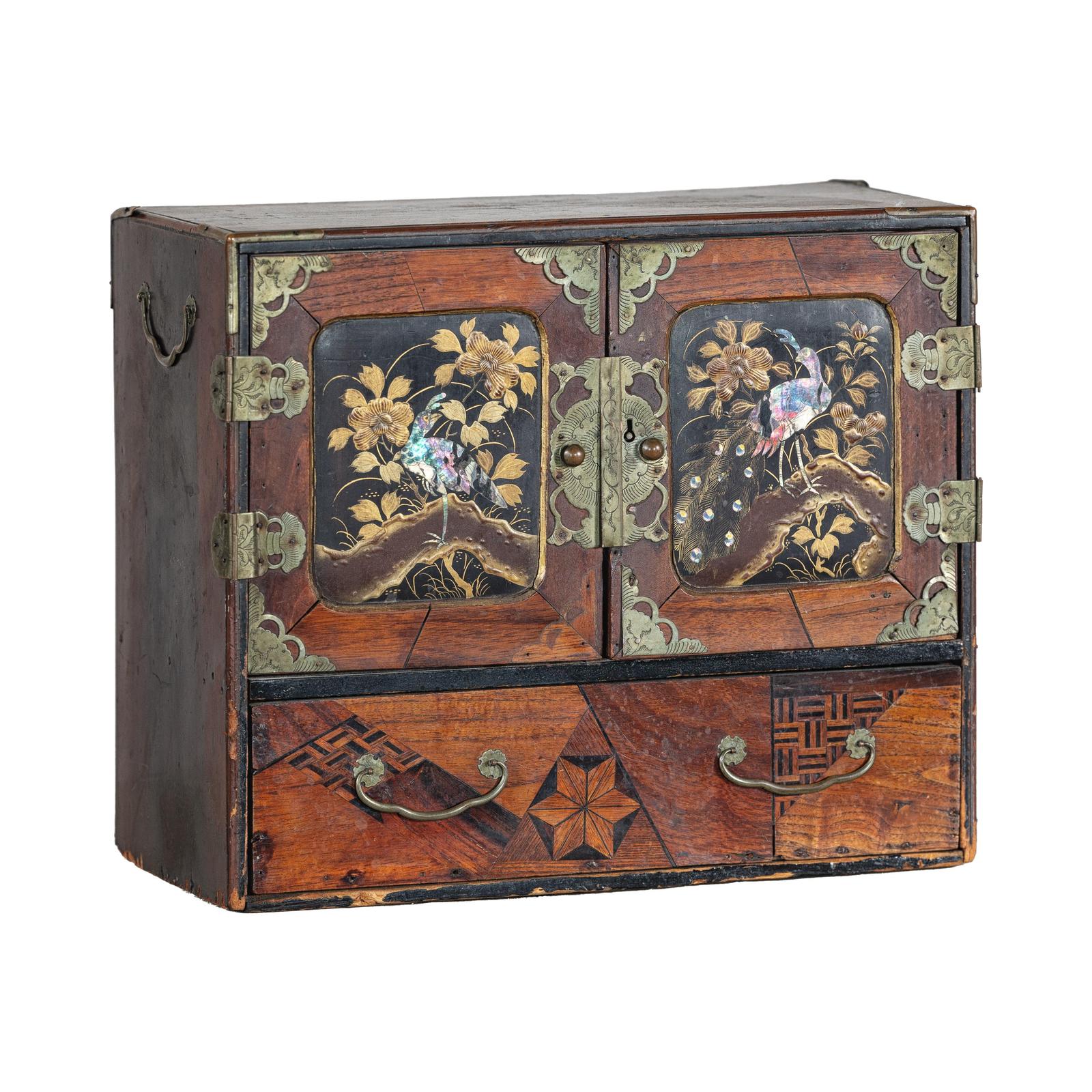 Lacquer Box with Mother-of-Pearl Inlay and Parquetry Drawers