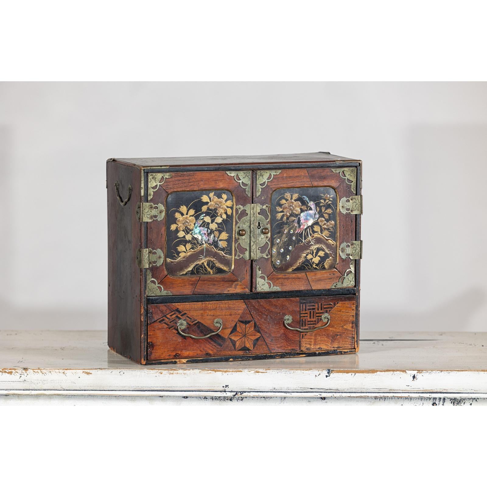 Lacquer Box with Mother-of-Pearl Inlay and Parquetry Drawers