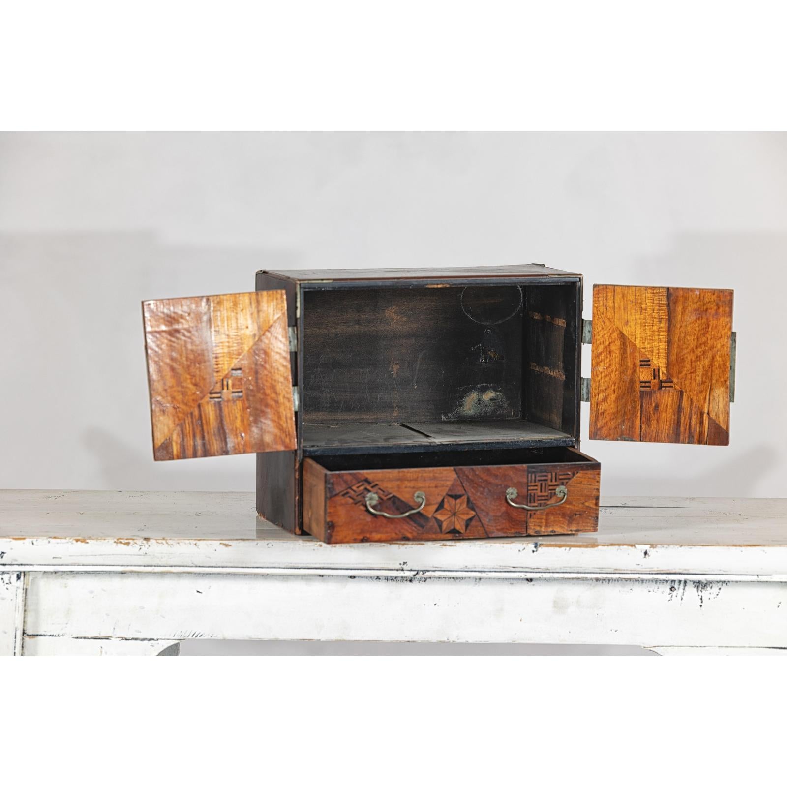 Lacquer Box with Mother-of-Pearl Inlay and Parquetry Drawers