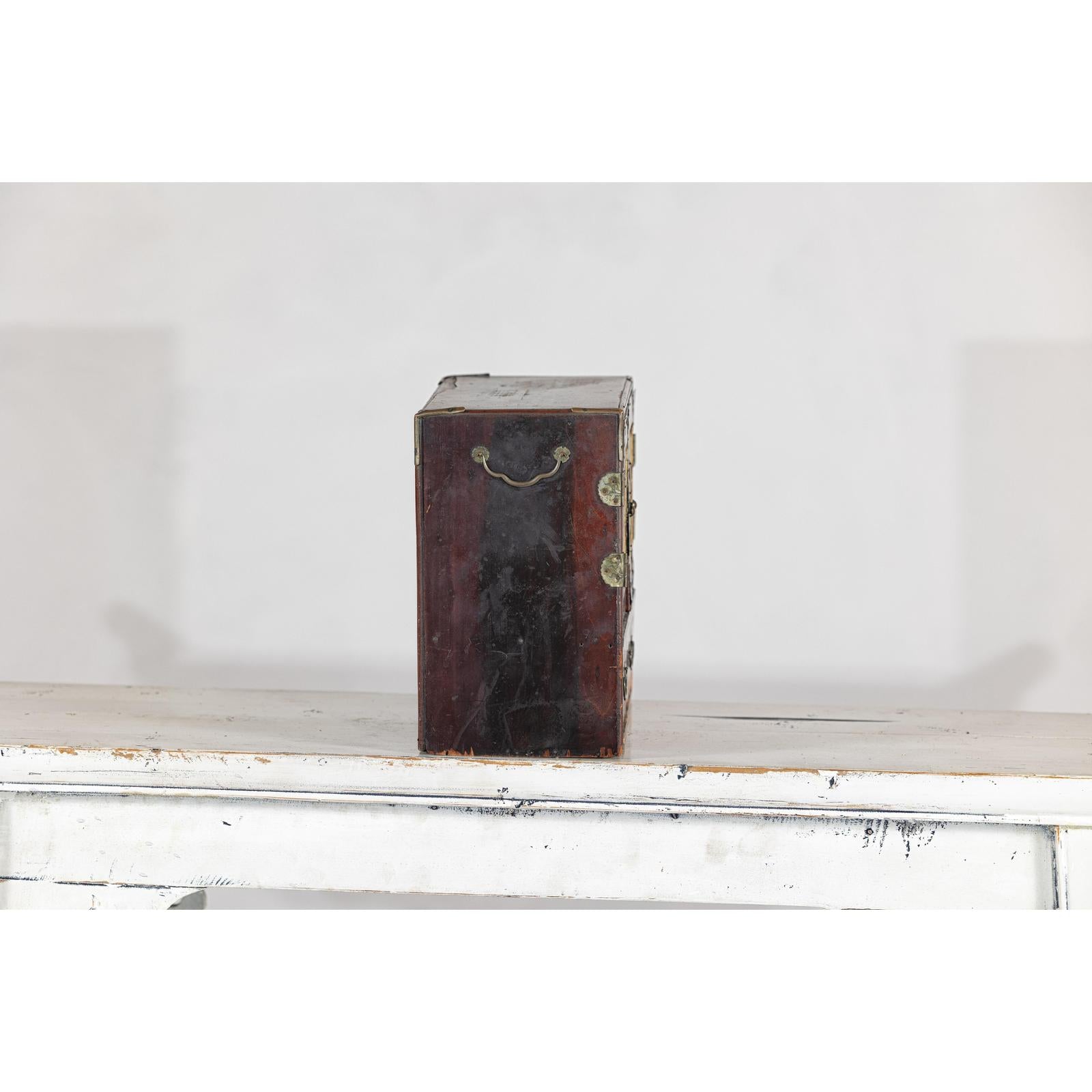 Lacquer Box with Mother-of-Pearl Inlay and Parquetry Drawers