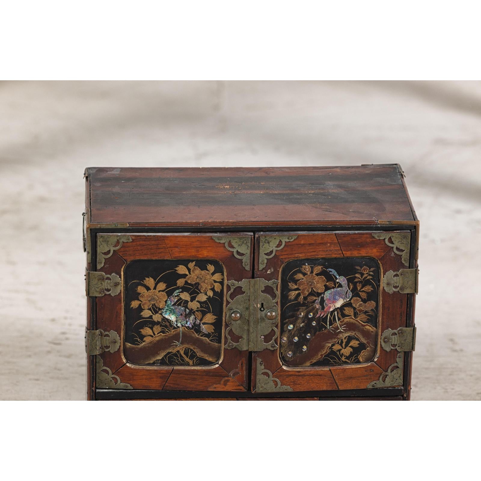 Lacquer Box with Mother-of-Pearl Inlay and Parquetry Drawers