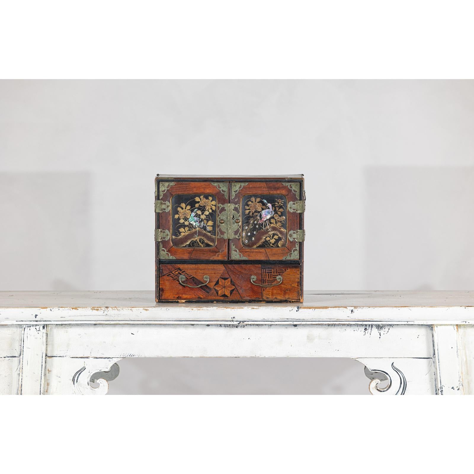 Lacquer Box with Mother-of-Pearl Inlay and Parquetry Drawers