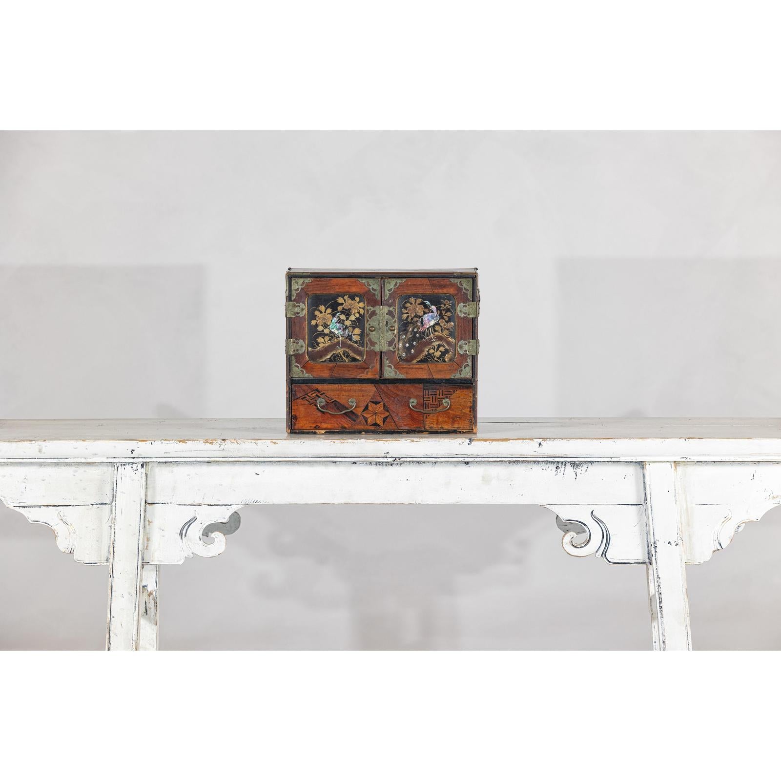 Lacquer Box with Mother-of-Pearl Inlay and Parquetry Drawers