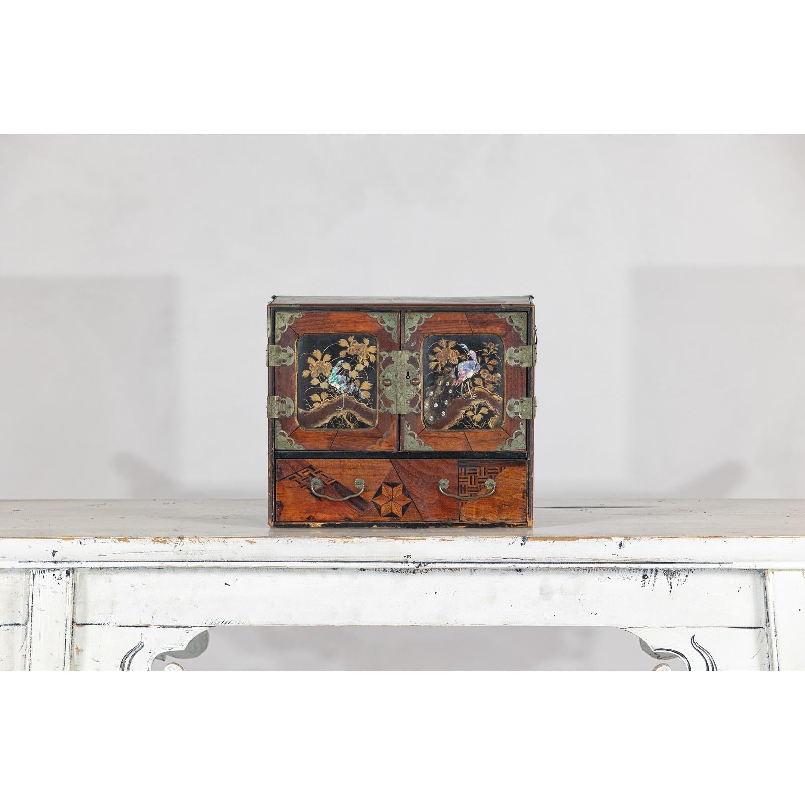 Lacquer Box with Mother-of-Pearl Inlay and Parquetry Drawers