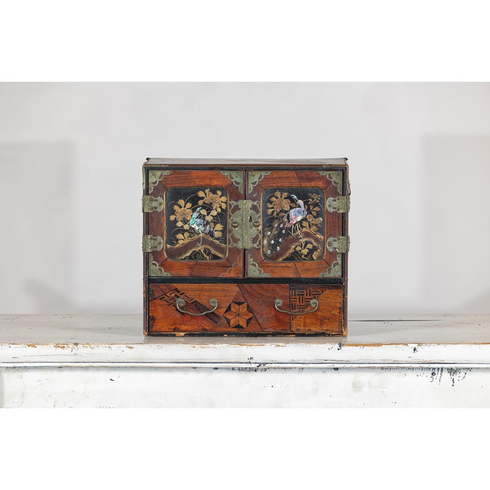 Lacquer Box with Mother-of-Pearl Inlay and Parquetry Drawers