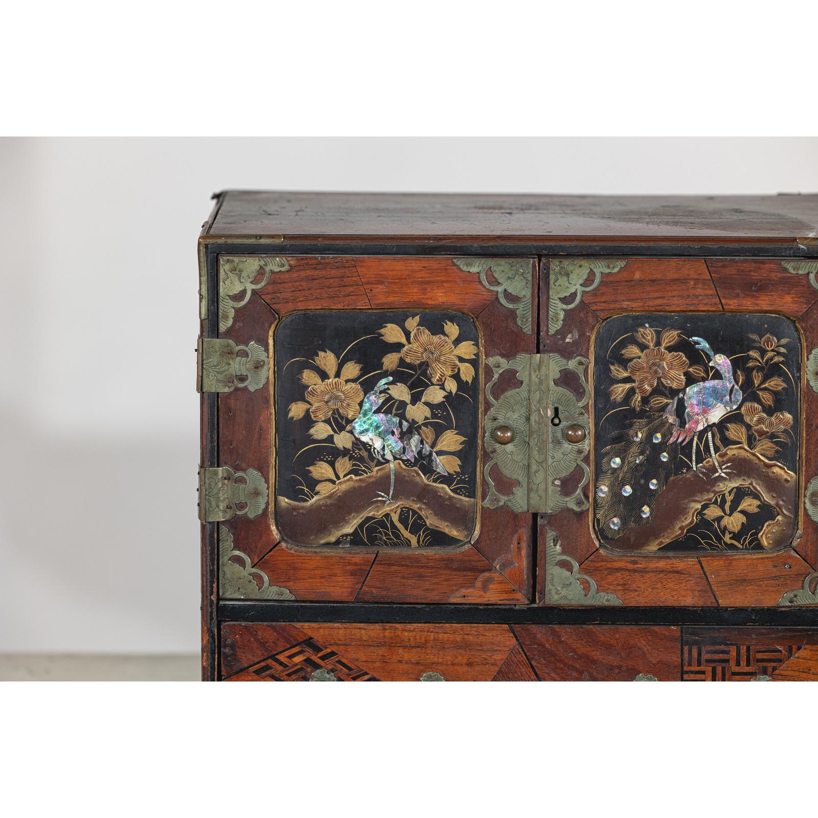 Lacquer Box with Mother-of-Pearl Inlay and Parquetry Drawers
