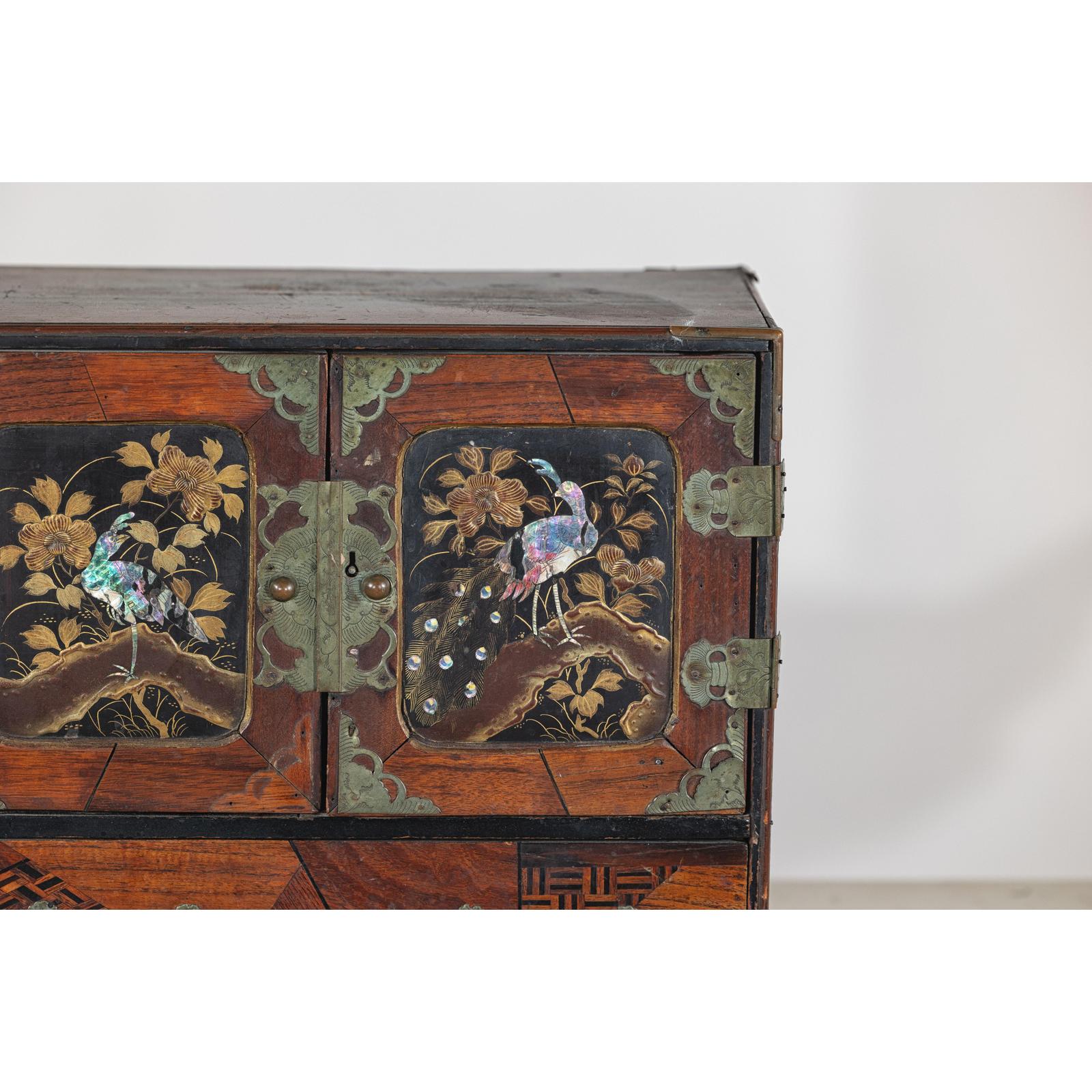 Lacquer Box with Mother-of-Pearl Inlay and Parquetry Drawers