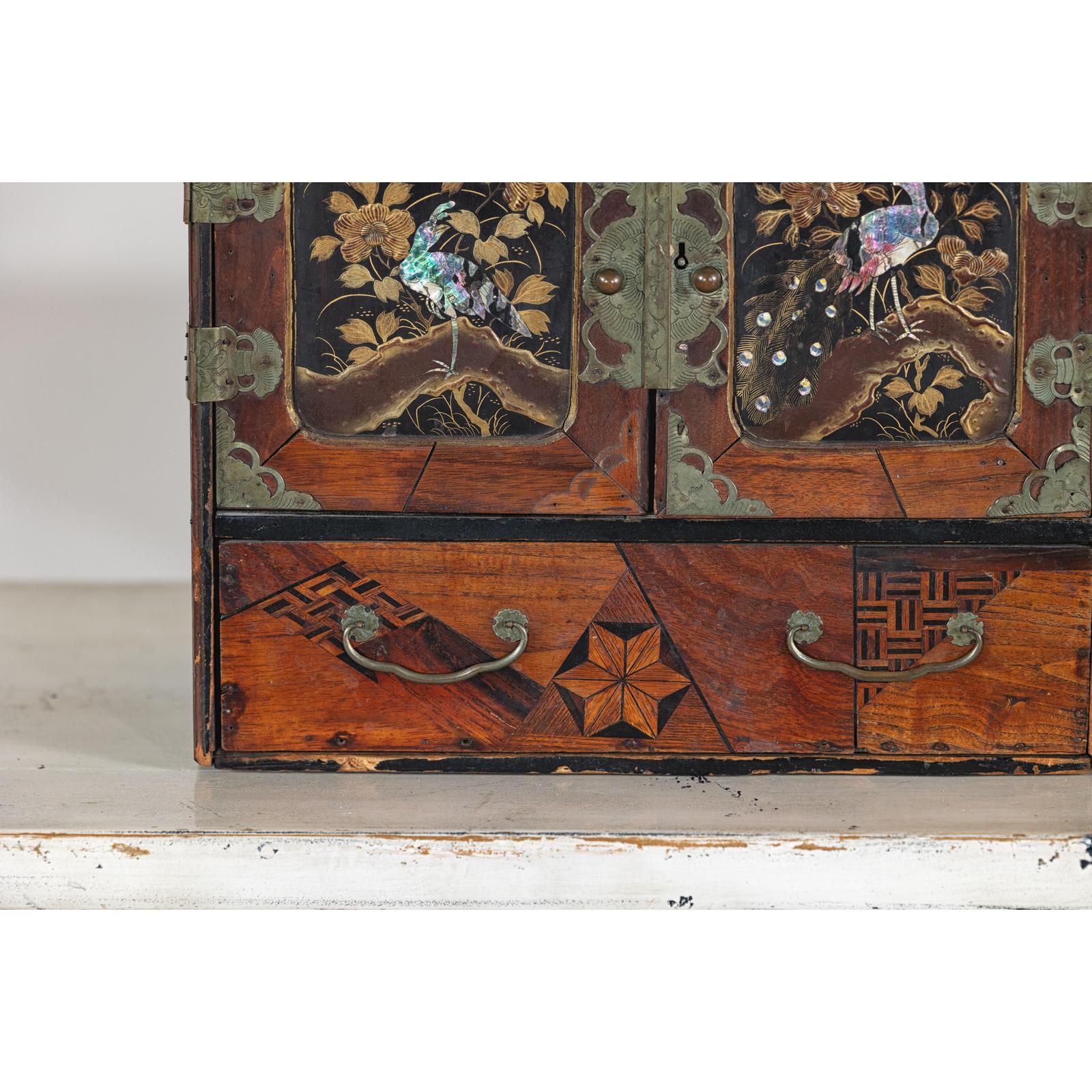 Lacquer Box with Mother-of-Pearl Inlay and Parquetry Drawers