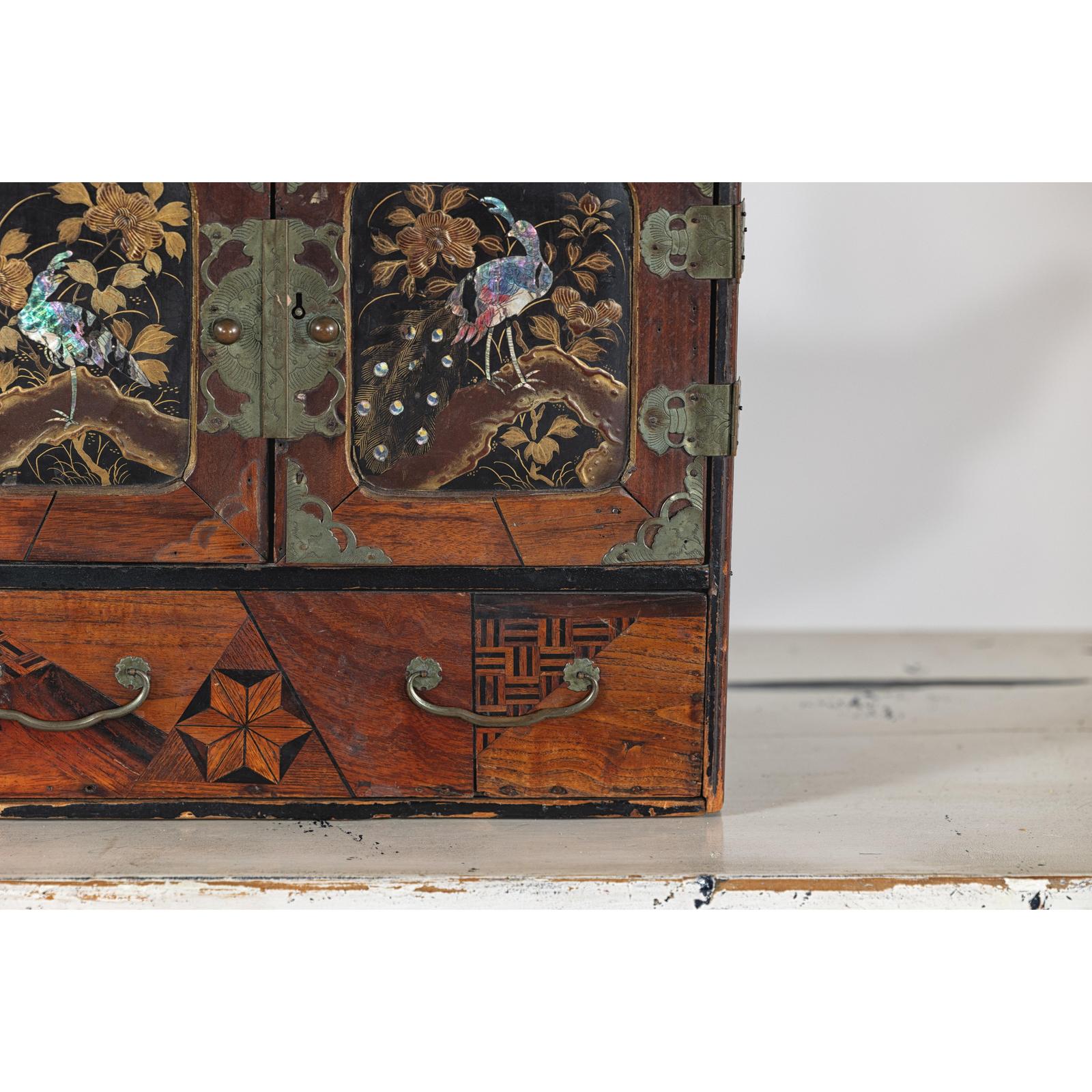 Lacquer Box with Mother-of-Pearl Inlay and Parquetry Drawers